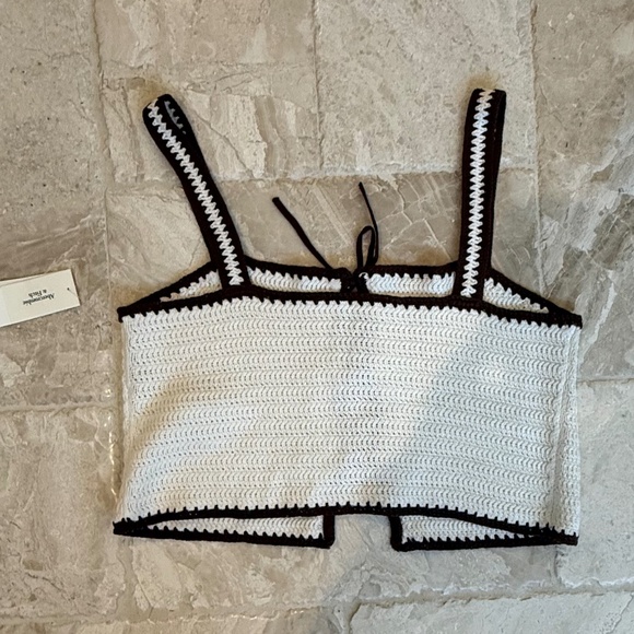 NWT Abercrombie & Fitch Crochet-Style Tie-Front Tank Brown / Cream (Size S) - Picture 4 of 7